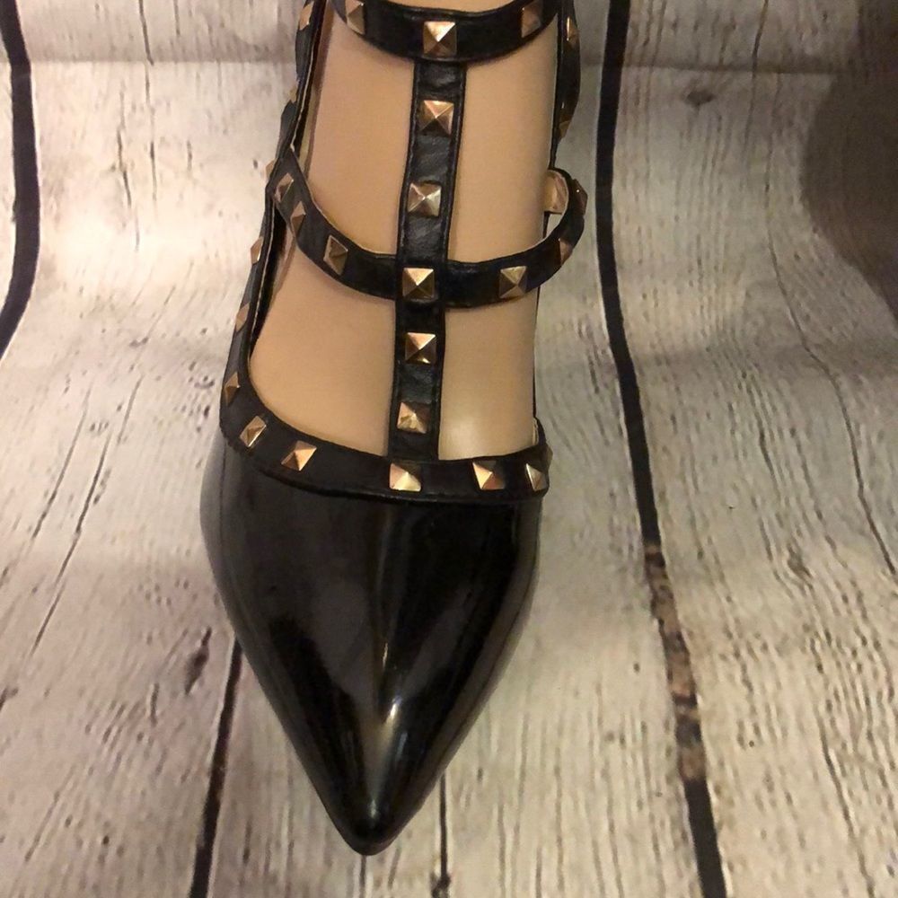 Jojo Cat Studded Glossy Black Stiletto Heels - Picture 9 of 14